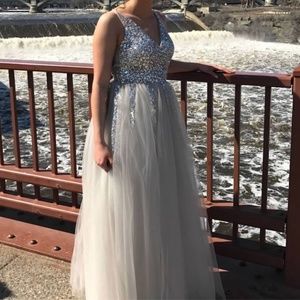 WORN ONCE- Beautiful Grey Open Back Prom Dress